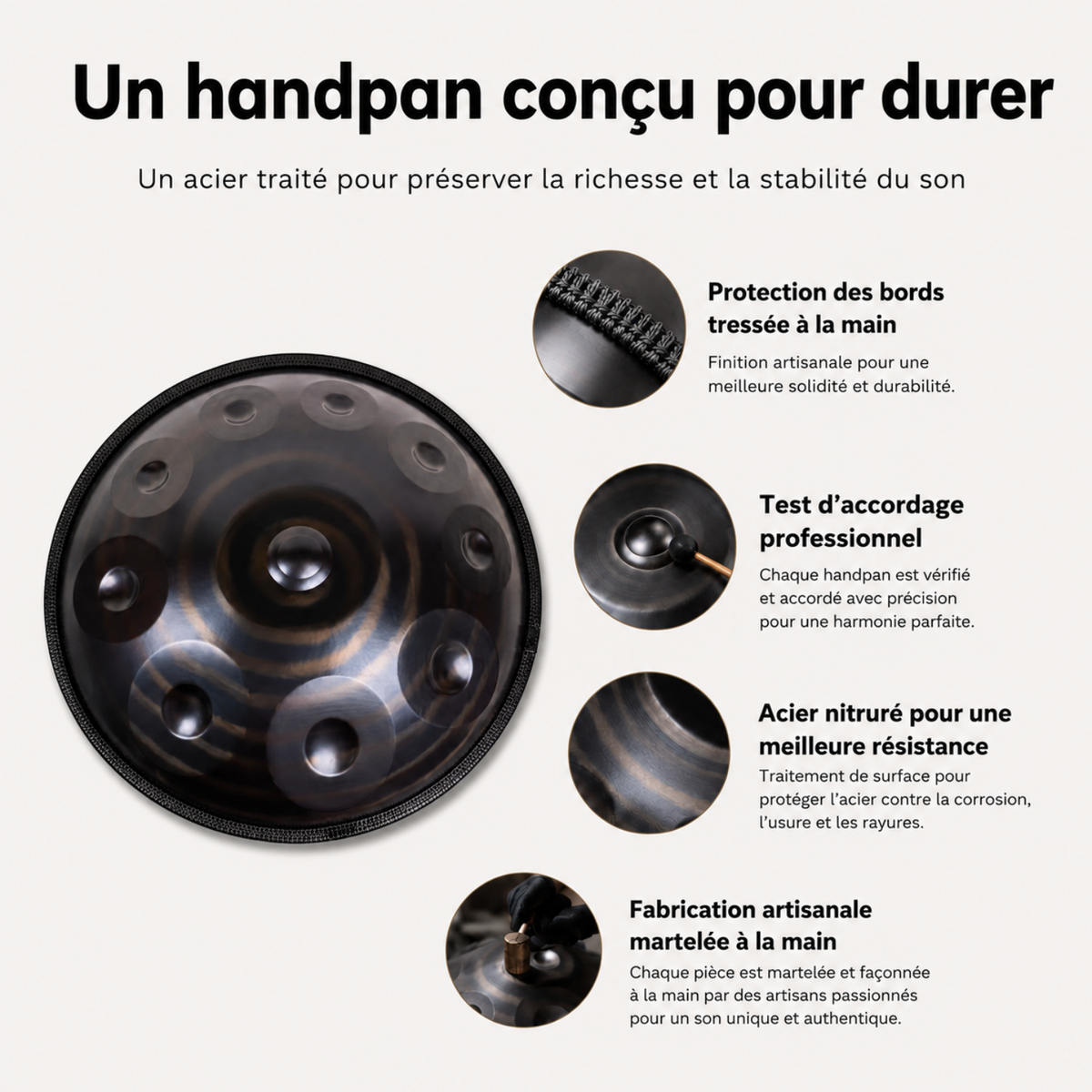 Handpan 10 Notes Ré mineur Spirale
