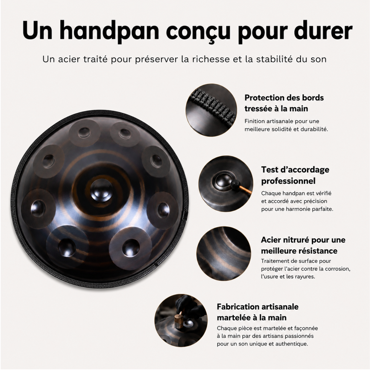 Handpan 9 Notes Ré mineur Spirale