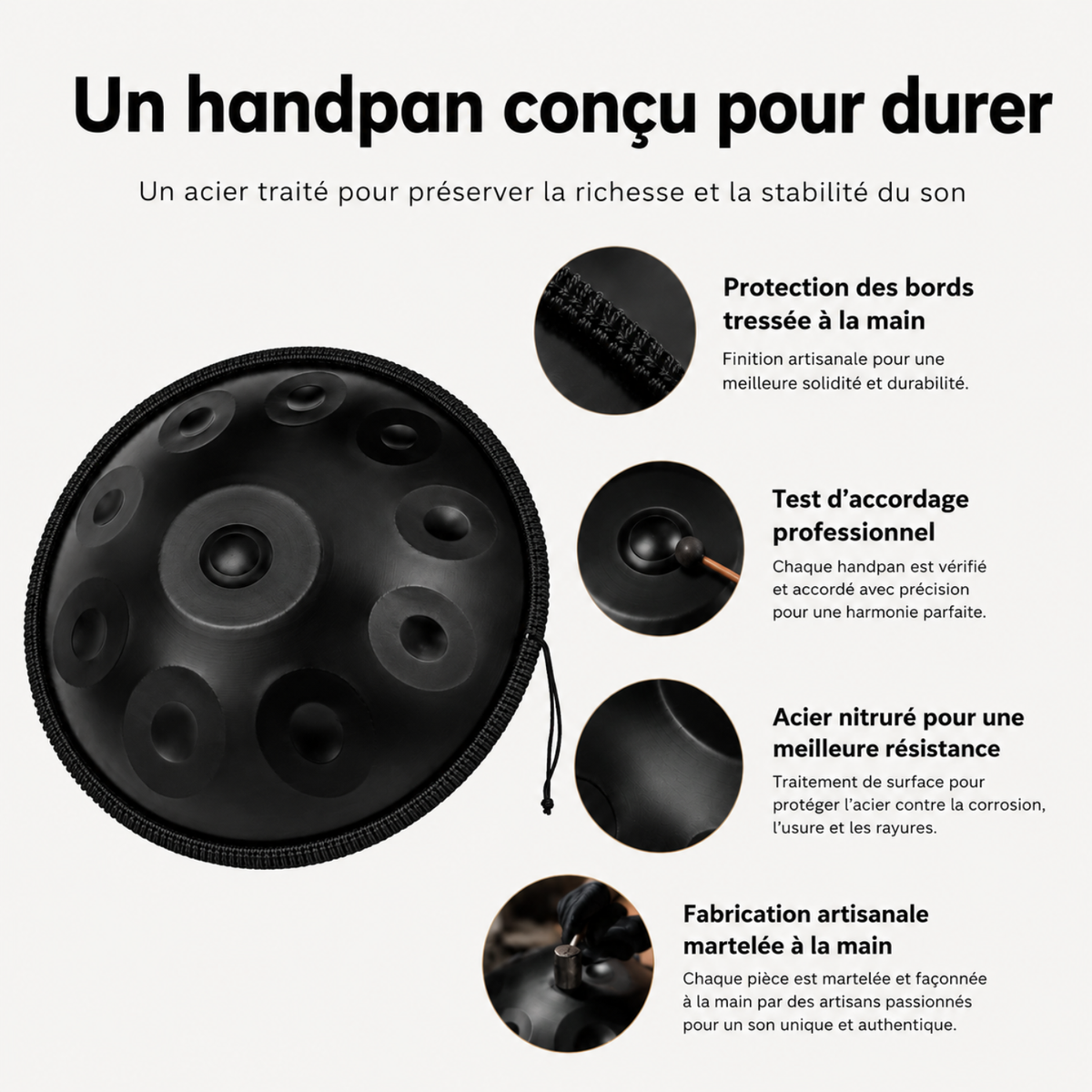 Handpan 10 Notes Ré mineur Nocturne